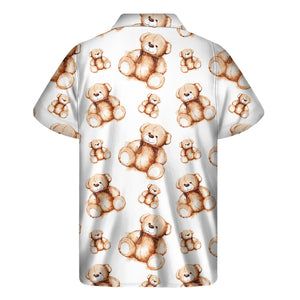 Cute Teddy Bear Pattern Print Men's Short Sleeve Shirt