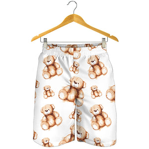 Cute Teddy Bear Pattern Print Men's Shorts