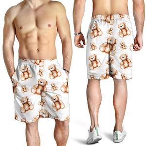 Cute Teddy Bear Pattern Print Men's Shorts