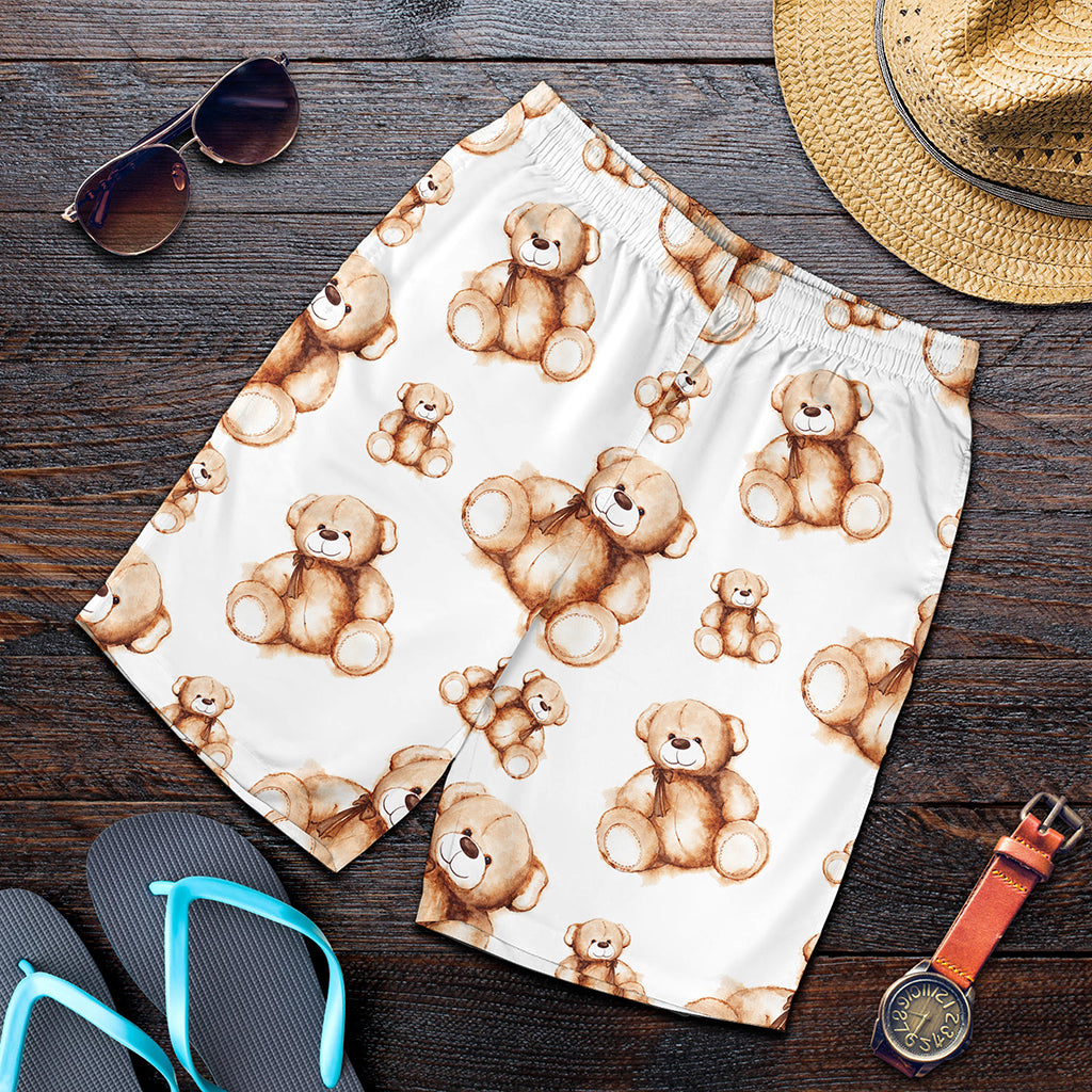 Cute Teddy Bear Pattern Print Men's Shorts