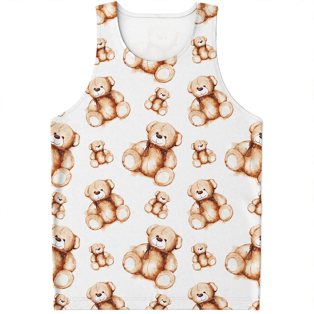 Cute Teddy Bear Pattern Print Men's Tank Top