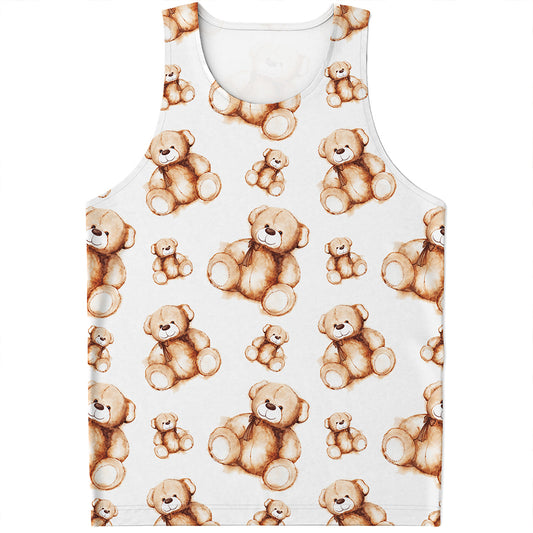 Cute Teddy Bear Pattern Print Men's Tank Top