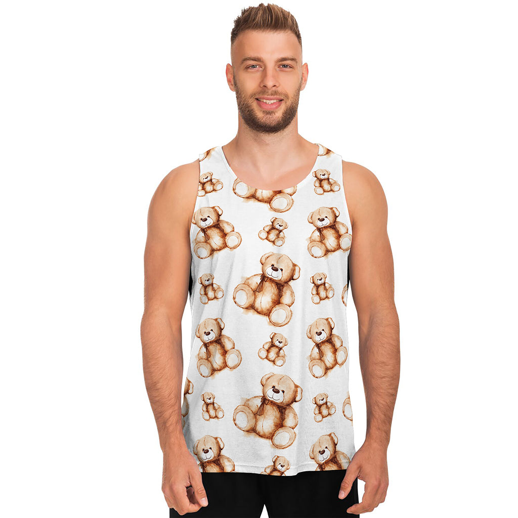 Cute Teddy Bear Pattern Print Men's Tank Top