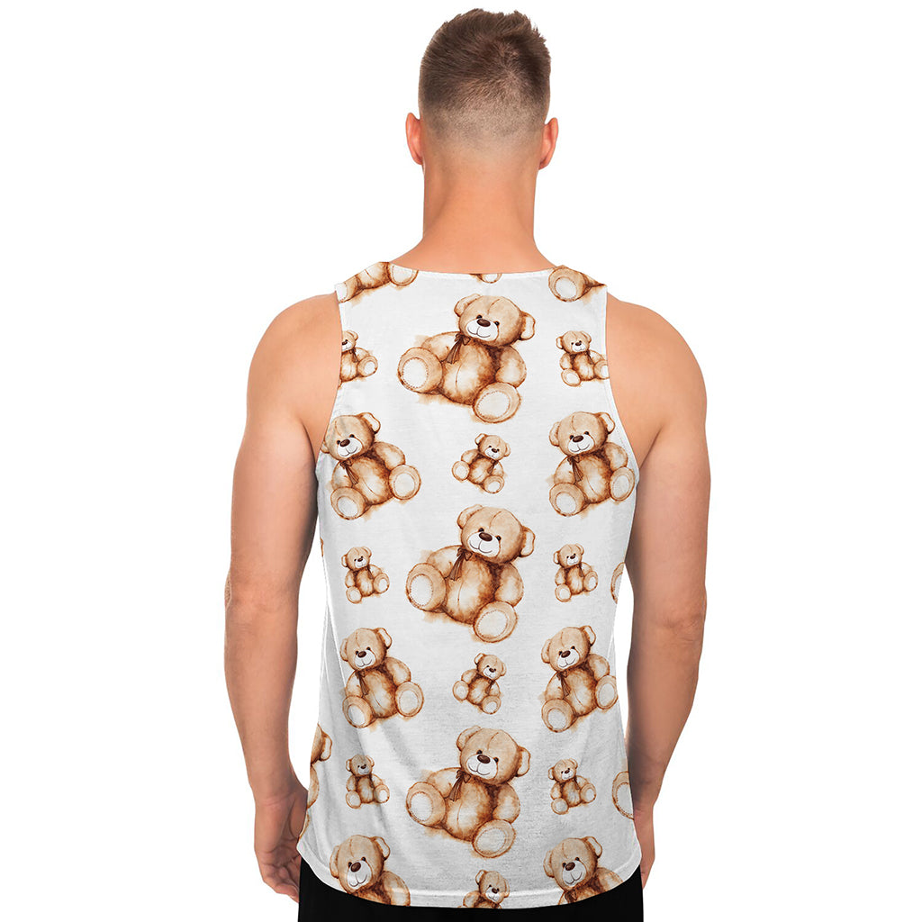 Cute Teddy Bear Pattern Print Men's Tank Top