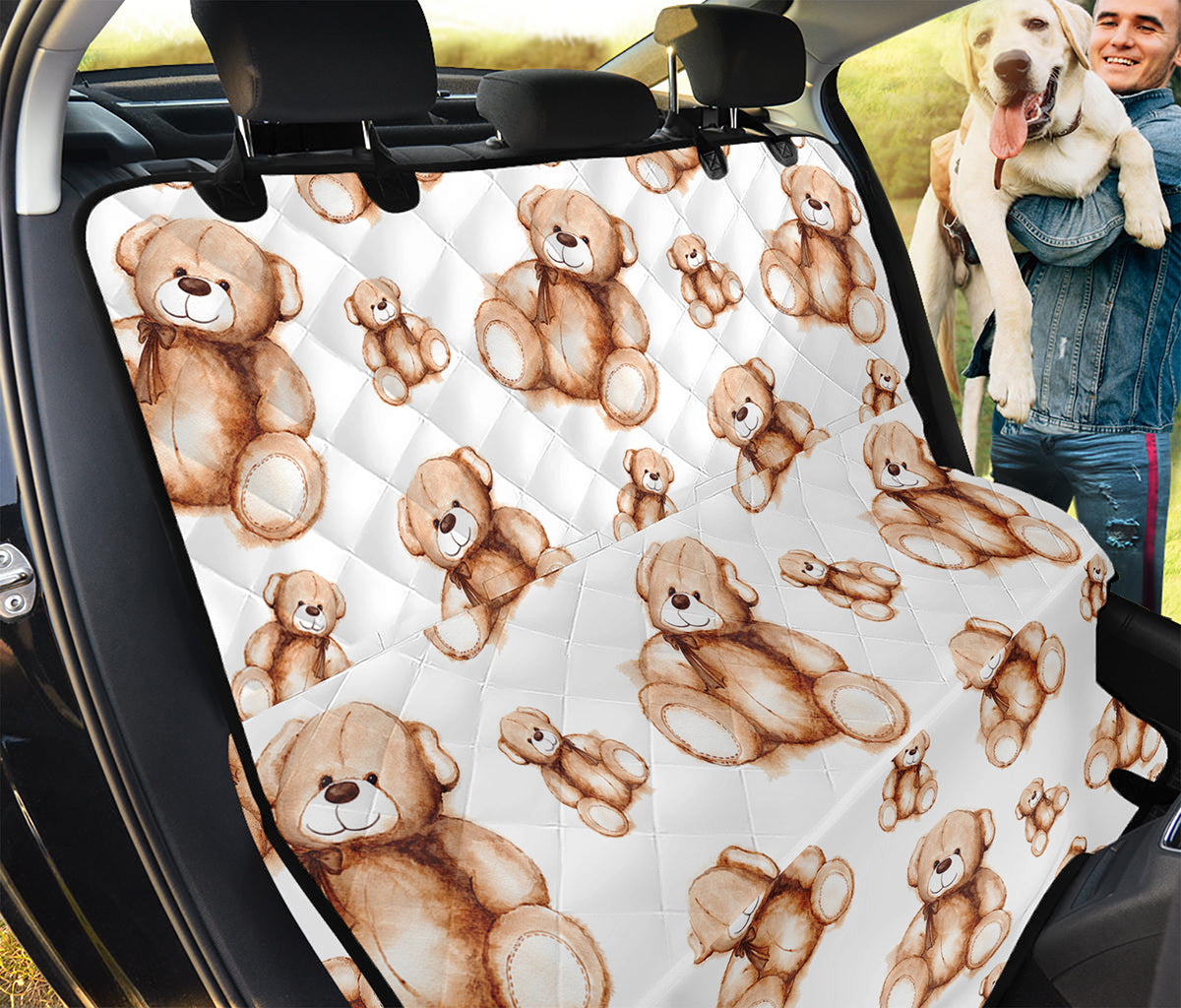 Cute Teddy Bear Pattern Print Pet Car Back Seat Cover