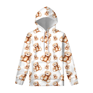 Cute Teddy Bear Pattern Print Pullover Hoodie