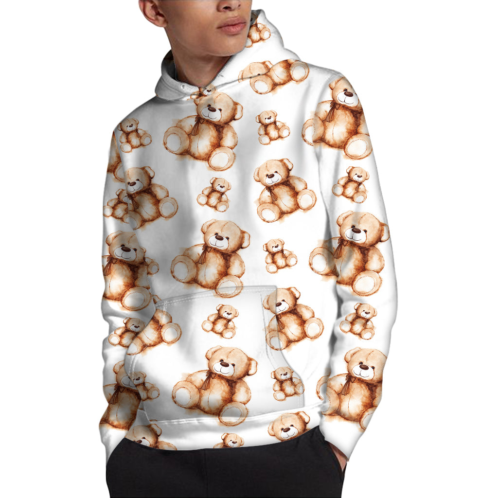 Cute Teddy Bear Pattern Print Pullover Hoodie