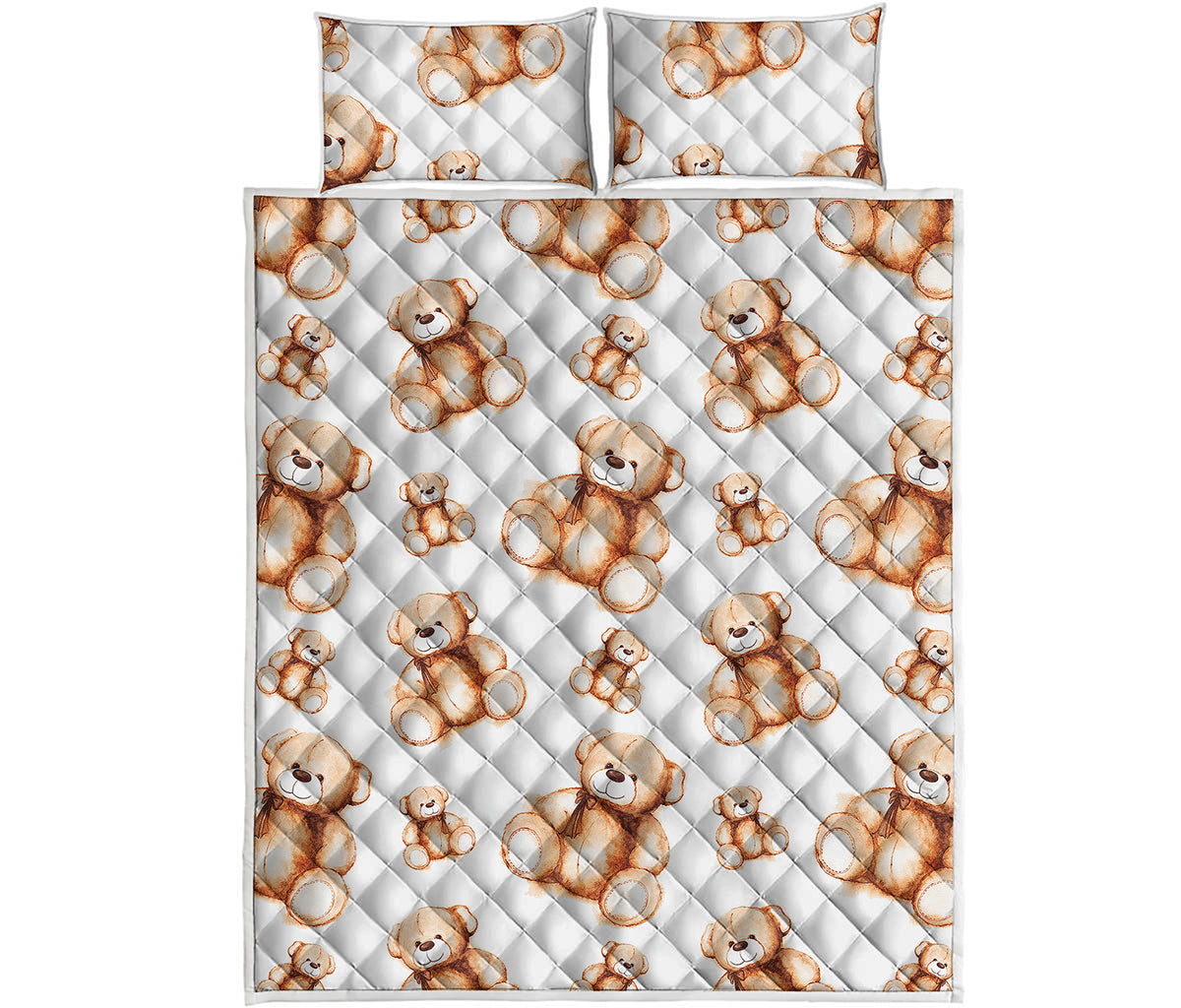 Cute Teddy Bear Pattern Print Quilt Bed Set