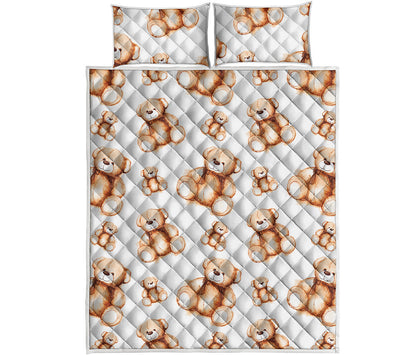 Cute Teddy Bear Pattern Print Quilt Bed Set