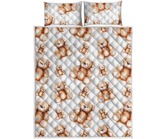 Cute Teddy Bear Pattern Print Quilt Bed Set