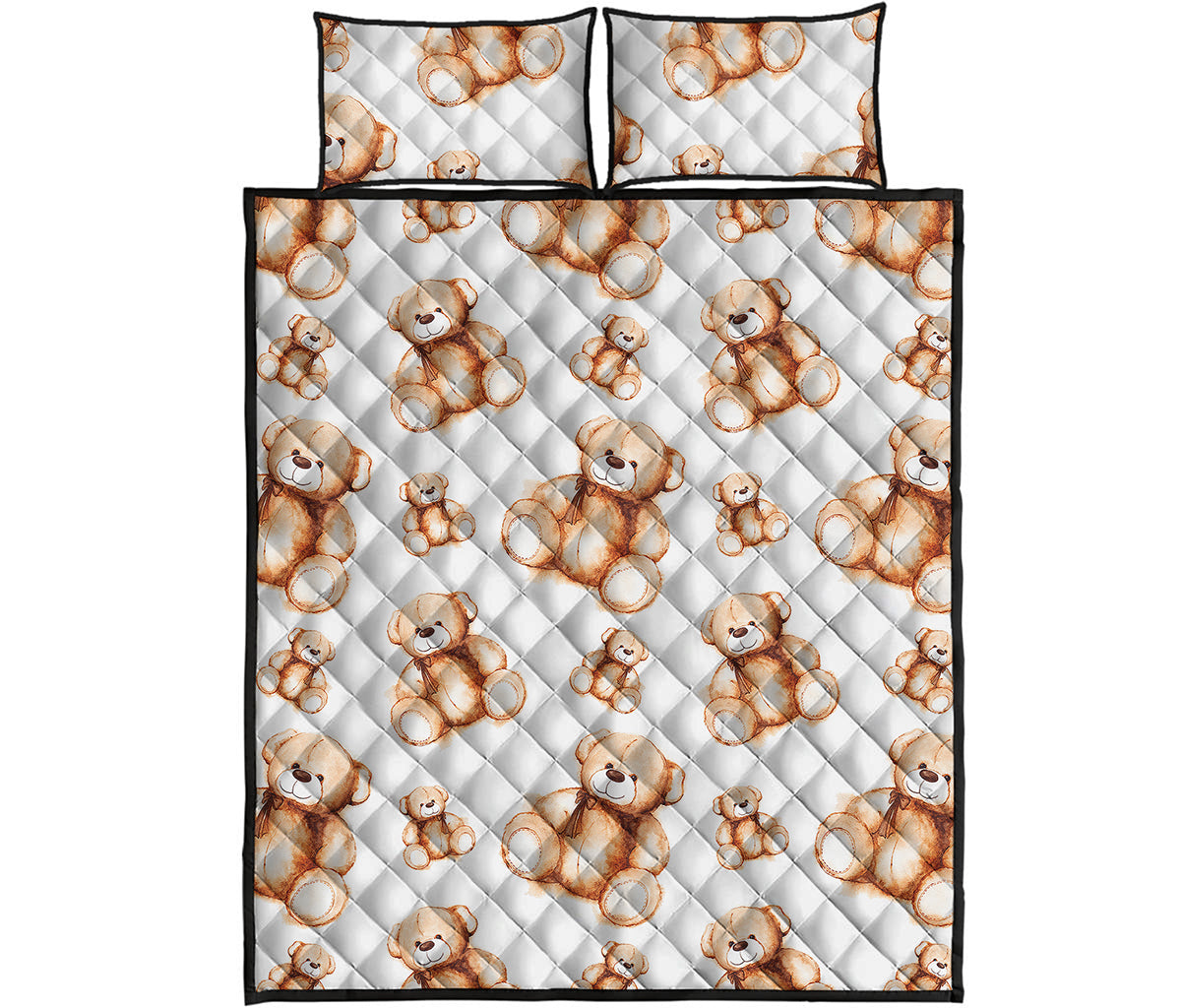 Cute Teddy Bear Pattern Print Quilt Bed Set