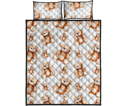 Cute Teddy Bear Pattern Print Quilt Bed Set