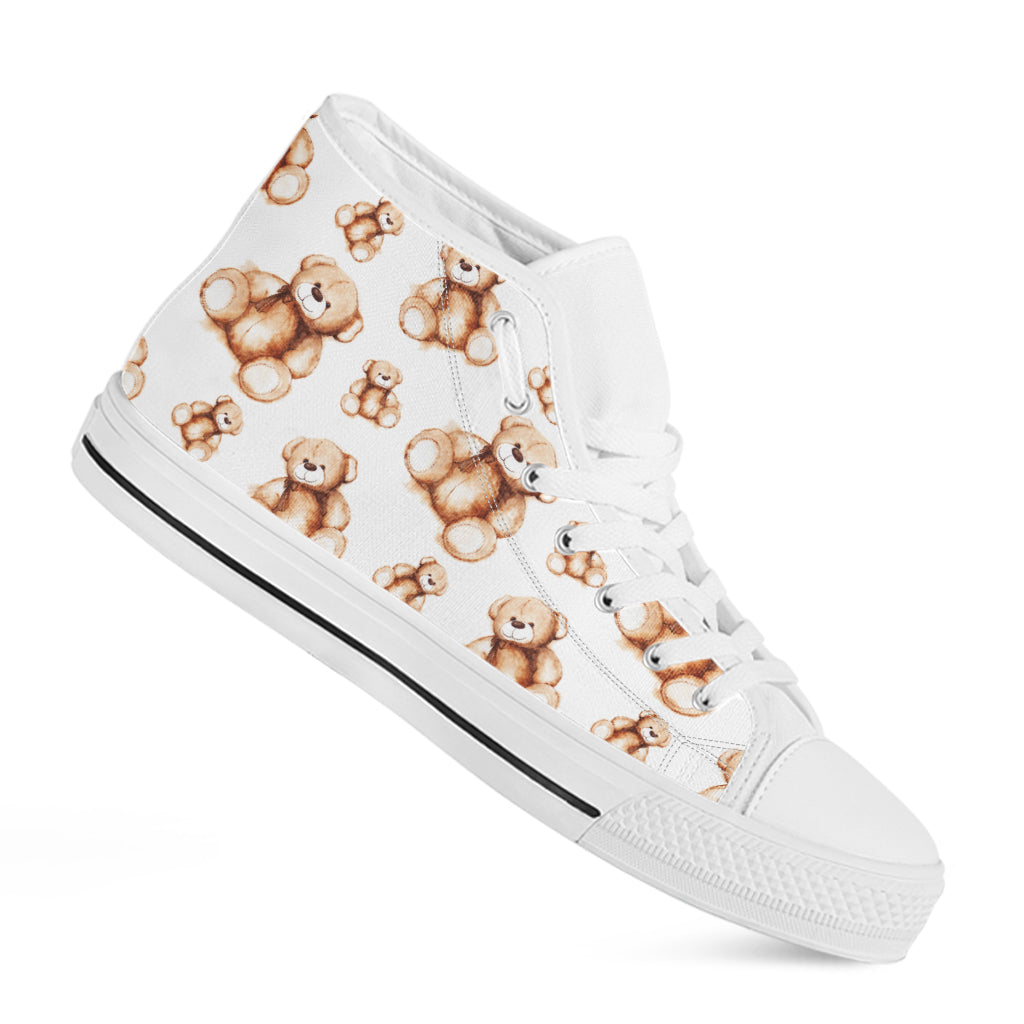 Cute Teddy Bear Pattern Print White High Top Shoes