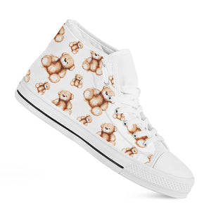 Cute Teddy Bear Pattern Print White High Top Shoes