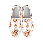 Cute Teddy Bear Pattern Print White Slip On Shoes