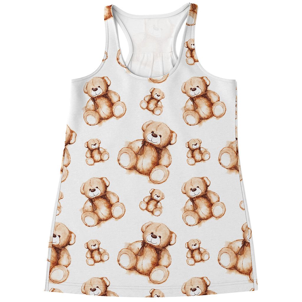 Cute Teddy Bear Pattern Print Women's Racerback Tank Top