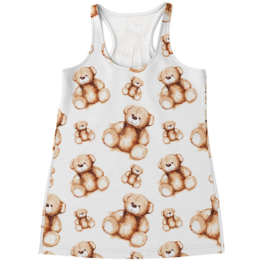 Cute Teddy Bear Pattern Print Women's Racerback Tank Top