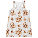 Cute Teddy Bear Pattern Print Women's Racerback Tank Top