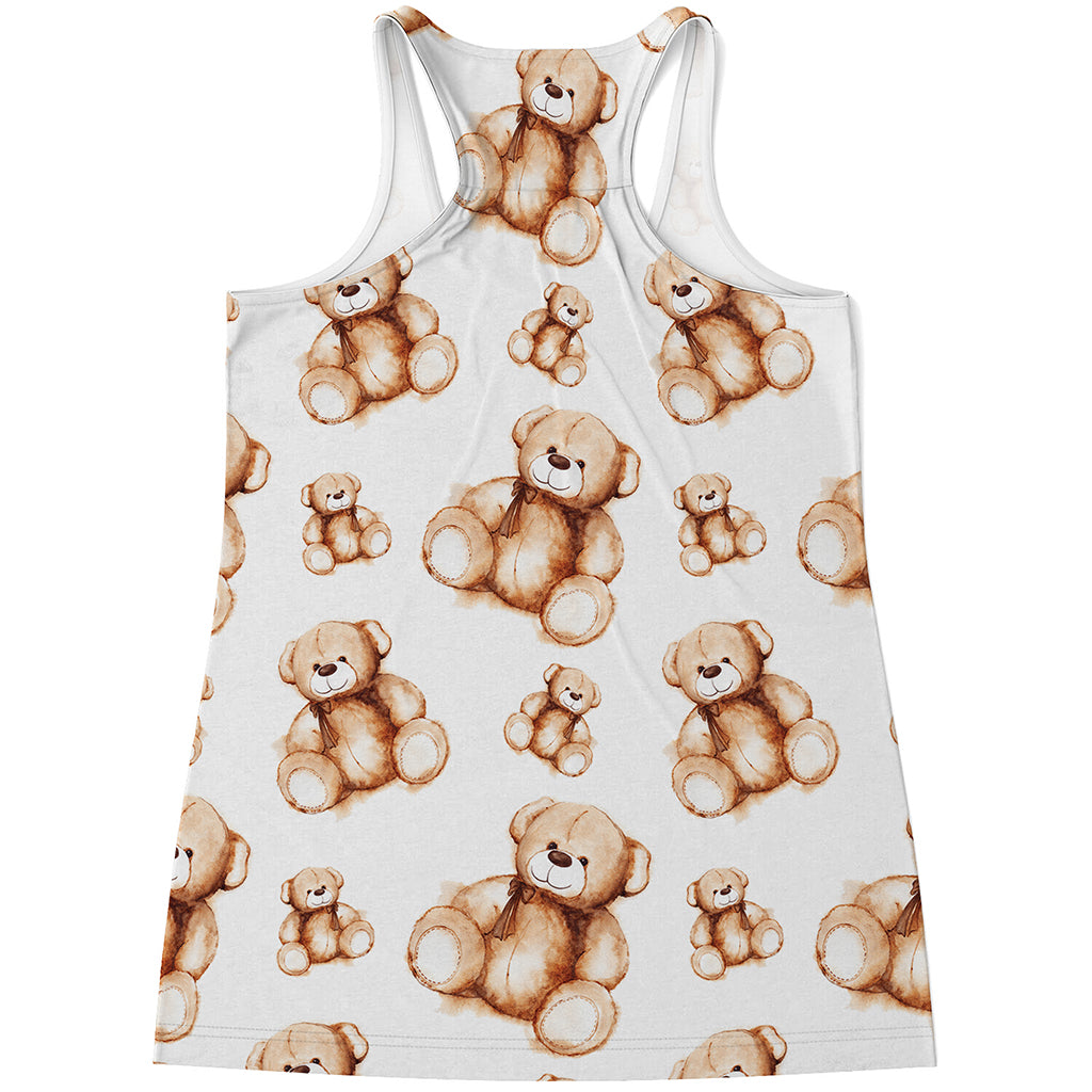 Cute Teddy Bear Pattern Print Women's Racerback Tank Top