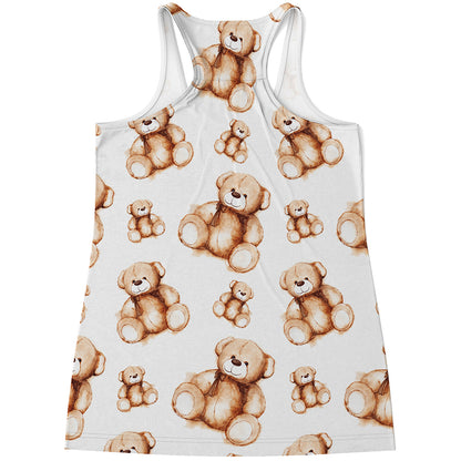 Cute Teddy Bear Pattern Print Women's Racerback Tank Top