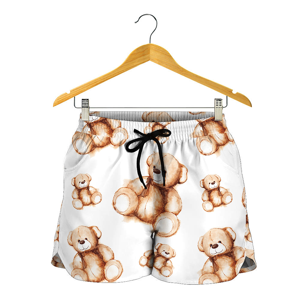 Cute Teddy Bear Pattern Print Women's Shorts