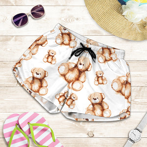 Cute Teddy Bear Pattern Print Women's Shorts