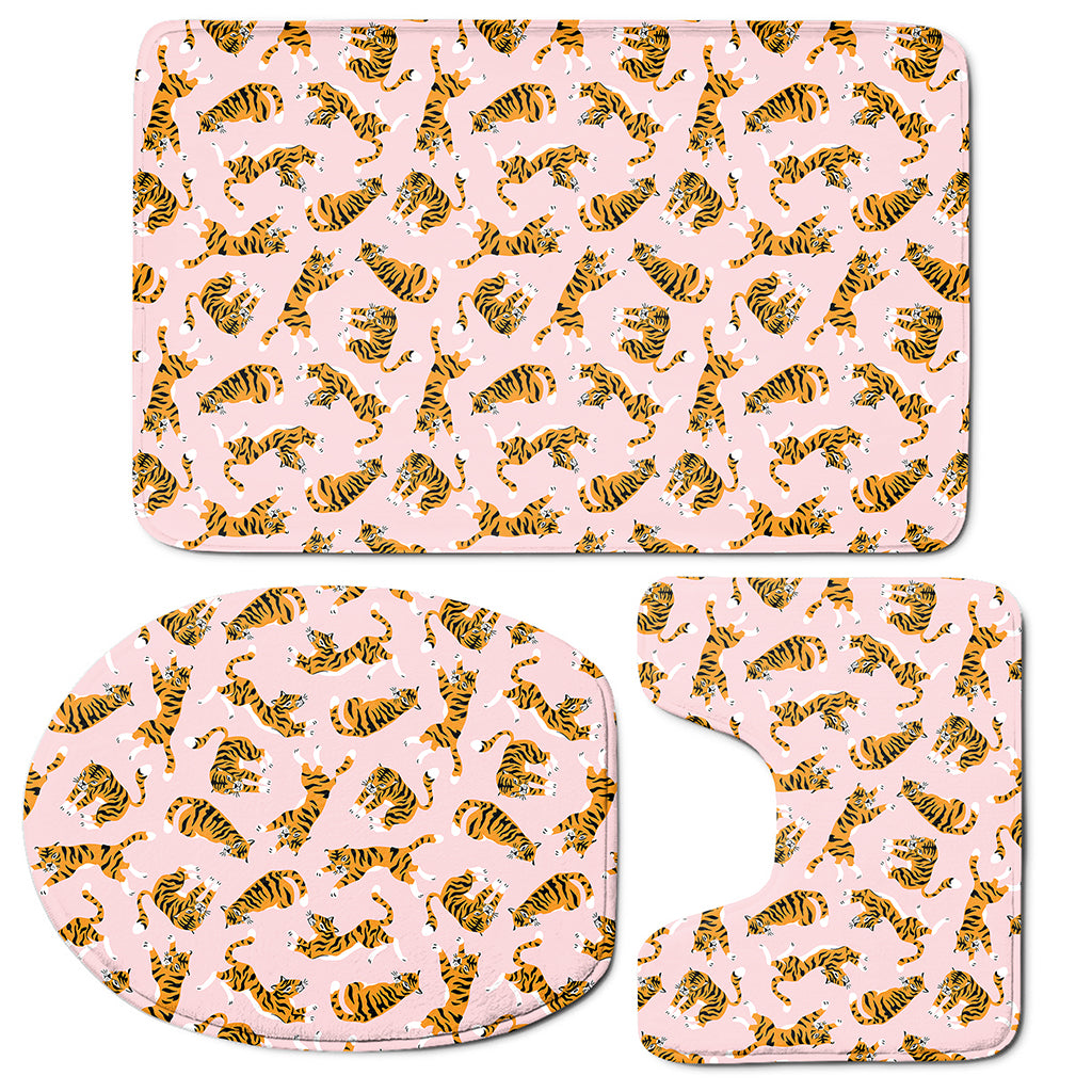 Cute Tiger Pattern Print 3 Piece Bath Mat Set
