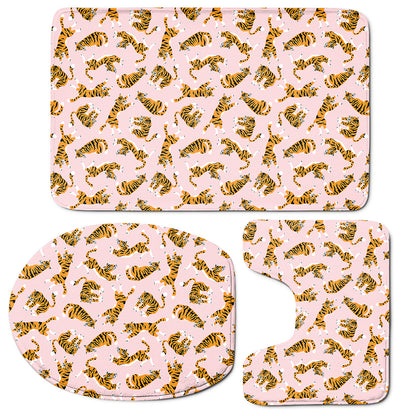 Cute Tiger Pattern Print 3 Piece Bath Mat Set