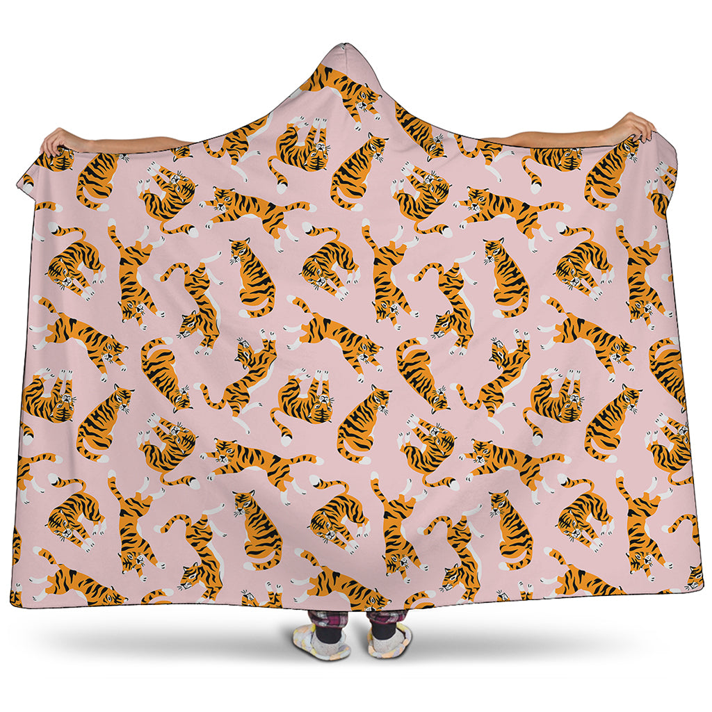 Cute Tiger Pattern Print Hooded Blanket