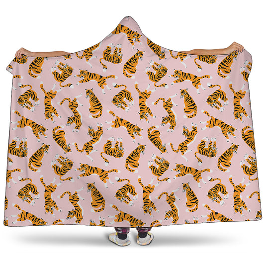 Cute Tiger Pattern Print Hooded Blanket