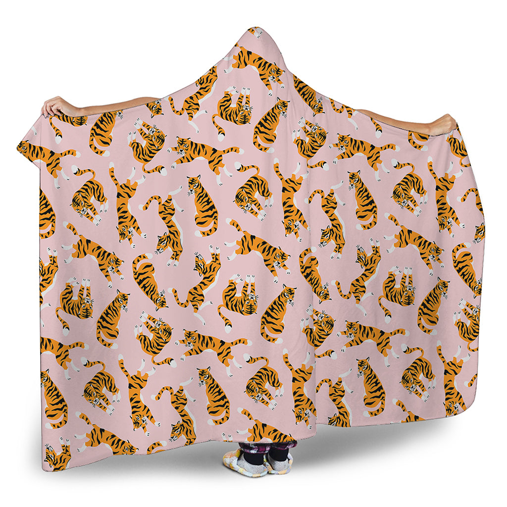 Cute Tiger Pattern Print Hooded Blanket