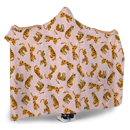 Cute Tiger Pattern Print Hooded Blanket