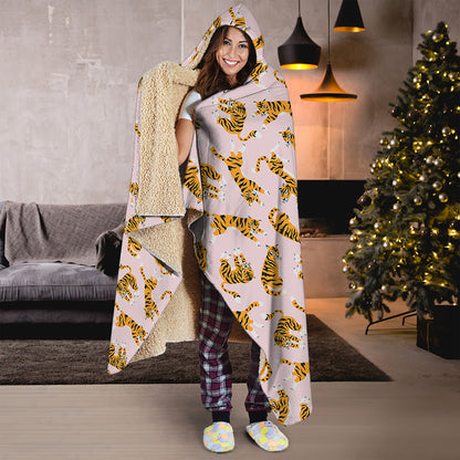 Cute Tiger Pattern Print Hooded Blanket