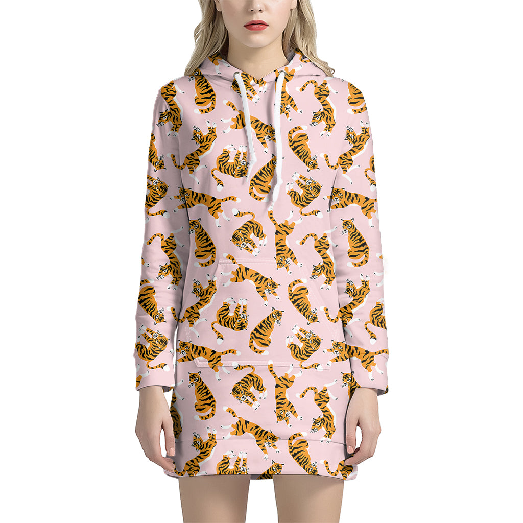Cute Tiger Pattern Print Hoodie Dress