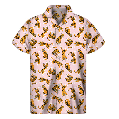 Cute Tiger Pattern Print Men's Short Sleeve Shirt