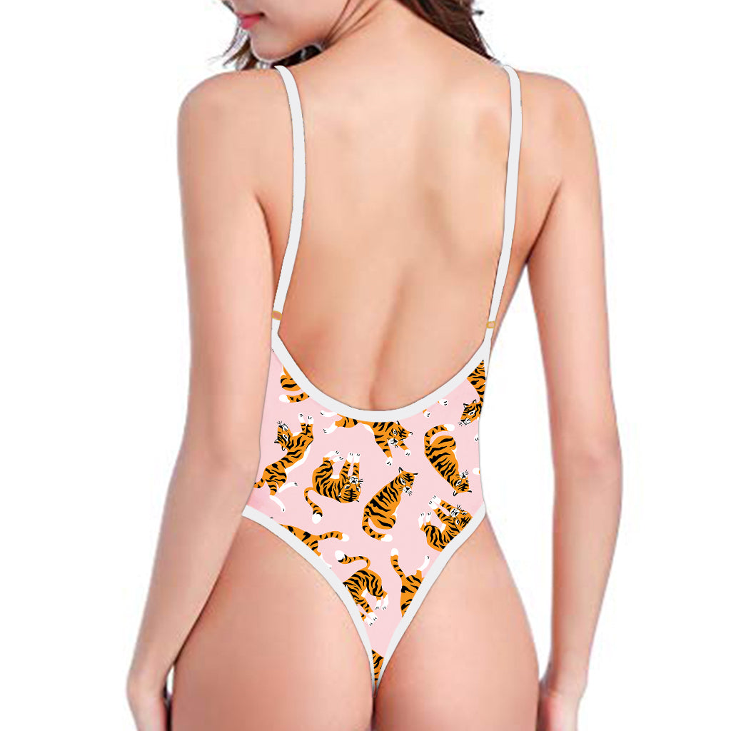 Cute Tiger Pattern Print One Piece High Cut Swimsuit