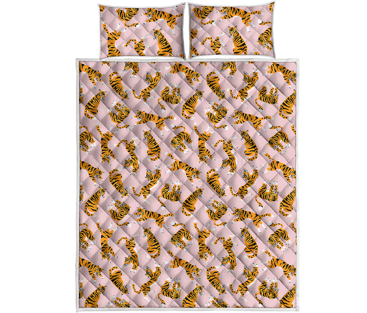 Cute Tiger Pattern Print Quilt Bed Set