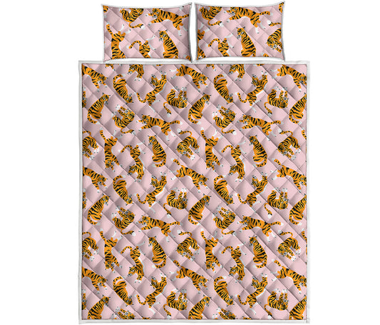 Cute Tiger Pattern Print Quilt Bed Set