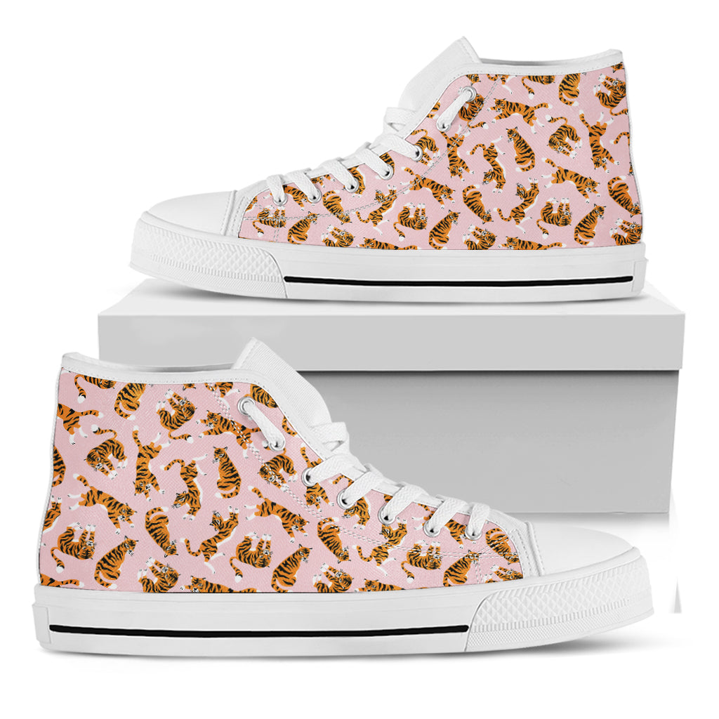 Cute Tiger Pattern Print White High Top Shoes