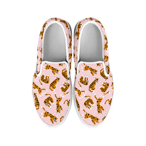 Cute Tiger Pattern Print White Slip On Shoes