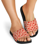 Cute Tomato Pattern Print Black Slide Sandals