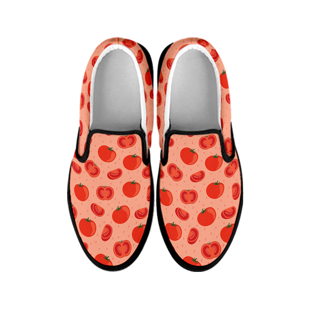 Cute Tomato Pattern Print Black Slip On Shoes