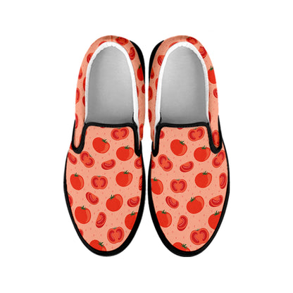 Cute Tomato Pattern Print Black Slip On Shoes