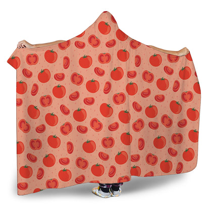 Cute Tomato Pattern Print Hooded Blanket