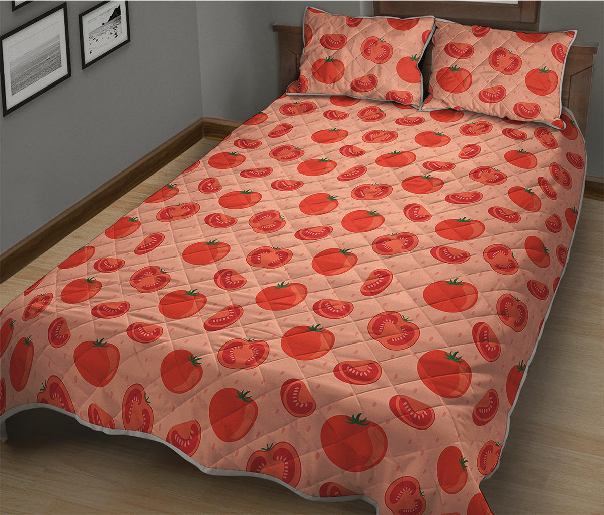 Cute Tomato Pattern Print Quilt Bed Set