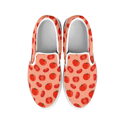 Cute Tomato Pattern Print White Slip On Shoes