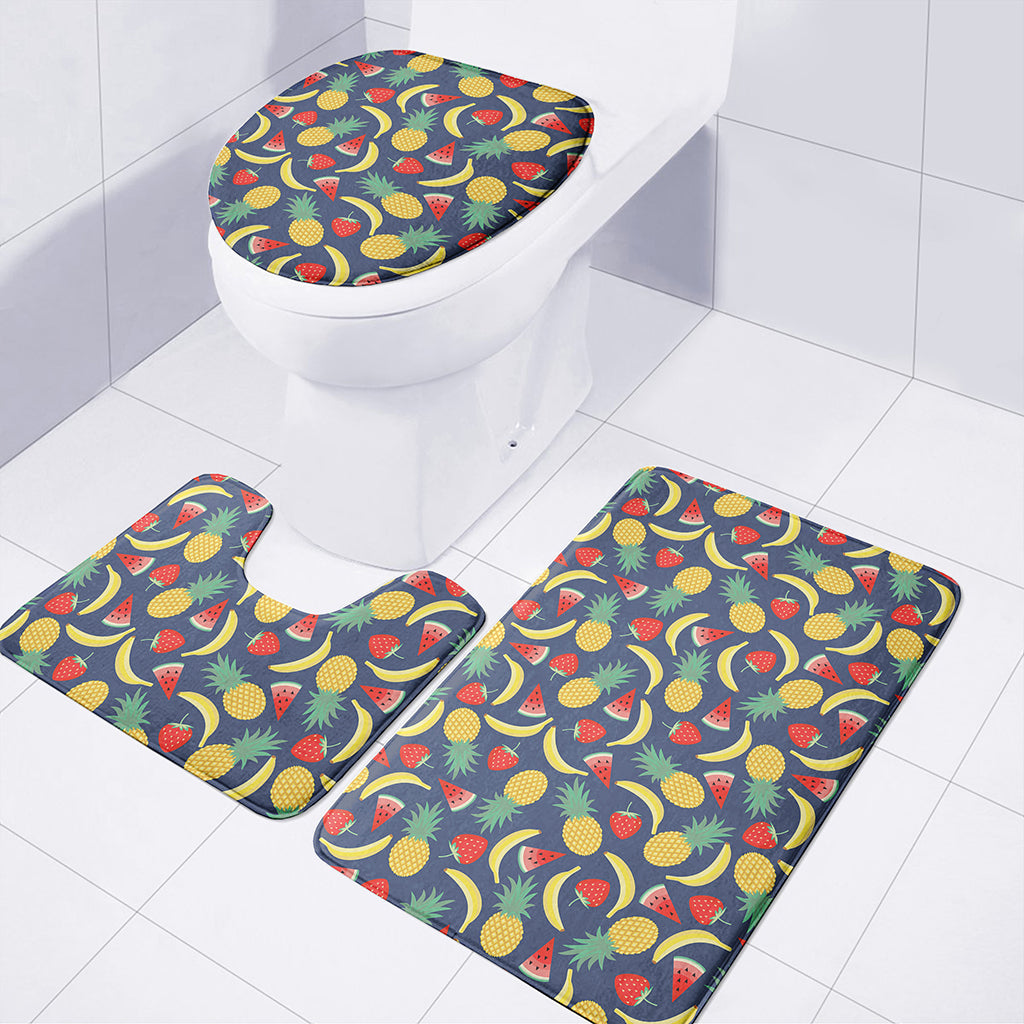 Cute Tropical Fruits Pattern Print 3 Piece Bath Mat Set