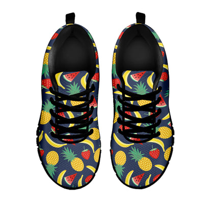 Cute Tropical Fruits Pattern Print Black Sneakers