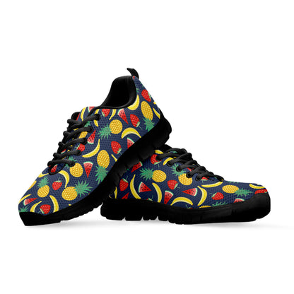 Cute Tropical Fruits Pattern Print Black Sneakers