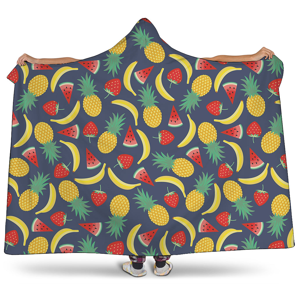 Cute Tropical Fruits Pattern Print Hooded Blanket